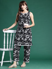 Indo Era Black Printed Straight Kurta Trousers set