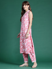 Indo Era Pink Printed Straight Kurta Trousers set