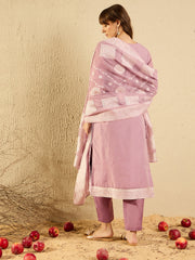 Indo Era Mauve Woven Design Straight Kurta Trousers set