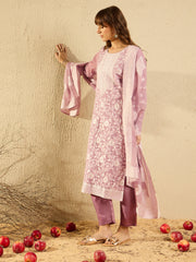 Indo Era Mauve Woven Design Straight Kurta Trousers set