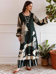 Indo Era Green Printed A-Line Kurta Palazzos Set