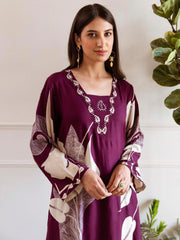 Indo Era Burgundy Printed A-Line Kurta Palazzos Set