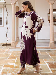 Indo Era Burgundy Printed A-Line Kurta Salwar set