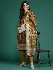 Indo Era Mustard Woven Design Straight Kurta Trousers With Dupatta  Set