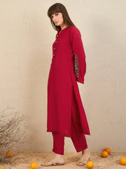 Indo Era Red Embroidered Straight Kurta Trousers set