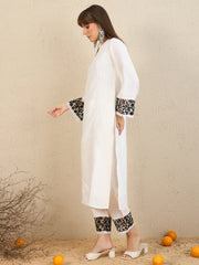 Indo Era White Embroidered Straight Kurta Trousers set