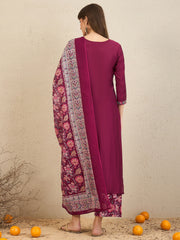 Indo Era Burgundy Embroidered Straight Kurta Palazzos With Dupatta  Set