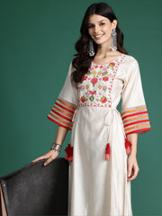 Indo Era Off White Embroidered A-Line Kurta Trousers set