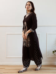 Indo Era Black Embroidered Straight Kurta Trousers  Set