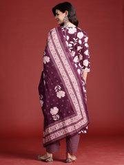 Indo Era Burgundy Printed Straight Kurta Trousers With Dupatta set