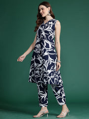 Indo Era Blue Printed A-Line Kurta Trousers set