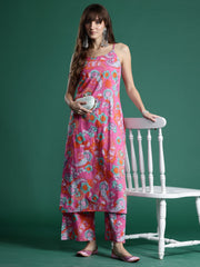 Indo Era Pink Printed Straight Kurta Palazzos set