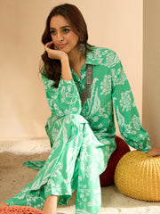 Indo Era Green Printed Straight Kurta Trousers  set