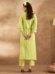 Indo Era Yellow Embroidered Straight Kurta Trousers  Set