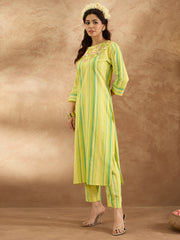 Indo Era Yellow Embroidered Straight Kurta Trousers  Set