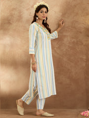 Indo Era Multi Embroidered Straight Kurta Trousers  Set