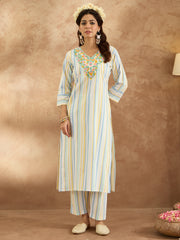 Indo Era Multi Embroidered Straight Kurta Trousers  Set