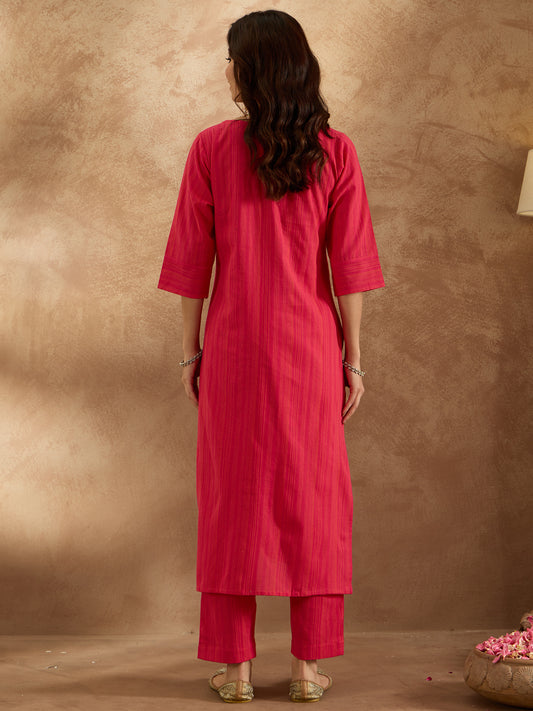 Indo Era Pink Embroidered Straight Kurta Trousers  Set