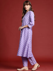 Indo Era Lavender Printed A-Line Kurta Trousers  set