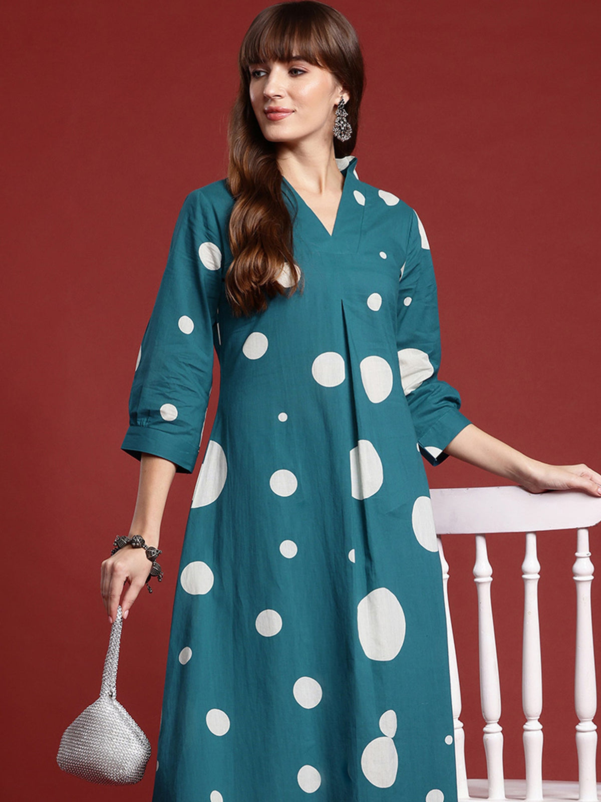 Indo Era Teal Printed A-Line Kurta Trousers set