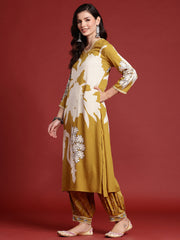 Indo Era Mustard Printed A-Line Kurta Salwar set