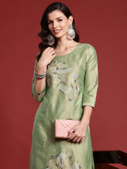 Indo Era Green Embroidered Straight Kurta Trousers set