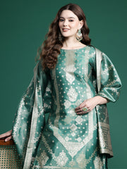 Indo Era Green  Straight Kurta Trousers With Dupatta Set