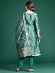 Indo Era Green  Straight Kurta Trousers With Dupatta Set