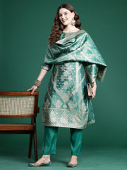 Indo Era Green  Straight Kurta Trousers With Dupatta Set