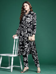 Indo Era Black Printed Straight Kurta Trousers Set