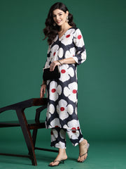 Indo Era Black Printed Straight Kurta Trousers  Set