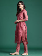 Indo Era Rust Printed Straight Kurta Trousers With Dupatta Set