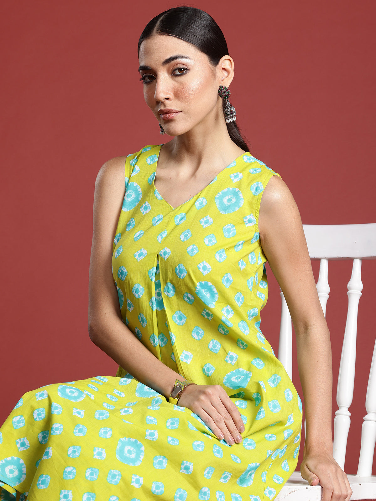 Indo Era Green Printed A-Line Kurta Trousers Set