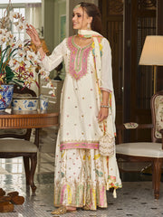 Indo Era White Embroidered Straight Kurta Sharara With Dupatta Set