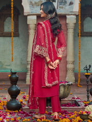 Indo Era Red Embroidered Straight Kurta Trousers With Dupatta Set