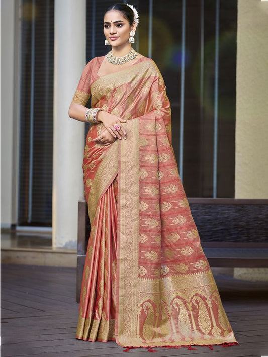 Satin Silk Woven Zari Work Festival Tassle Saree