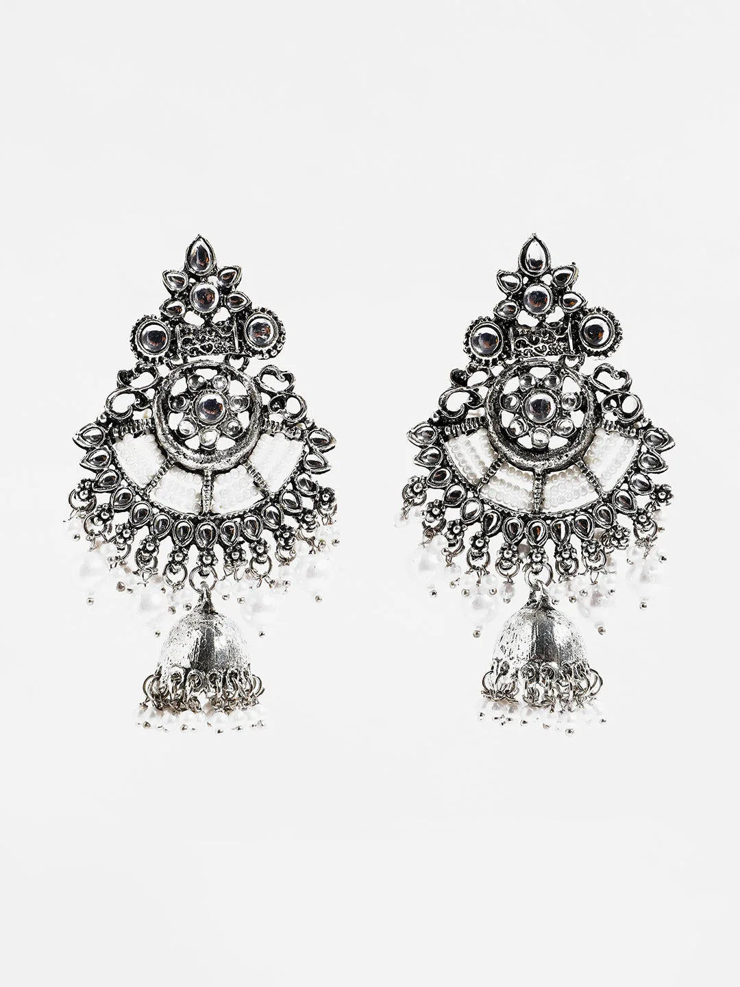 Designer Oxidized Silver-Plated Paachi Kundan Pearl Earrings