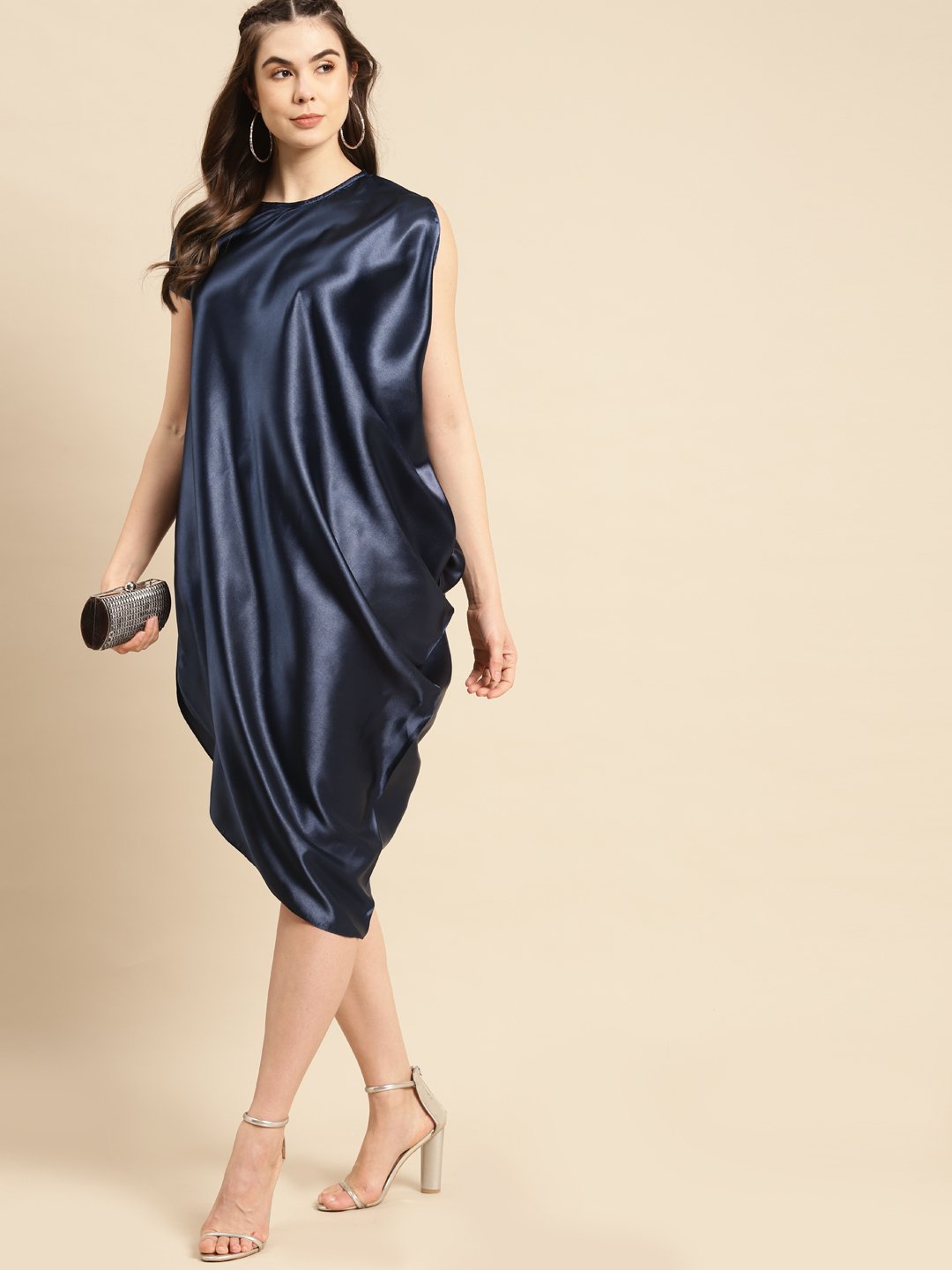 One side cowl asymettric dress