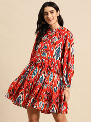 Mini Printed layered dress with balloon sleeve