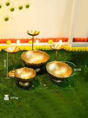 Gold Toned 6Pieces Urli Decoration Bowl with Stand