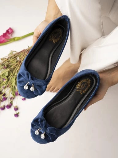 Womens & Girls Blue Embellished Ballerinas