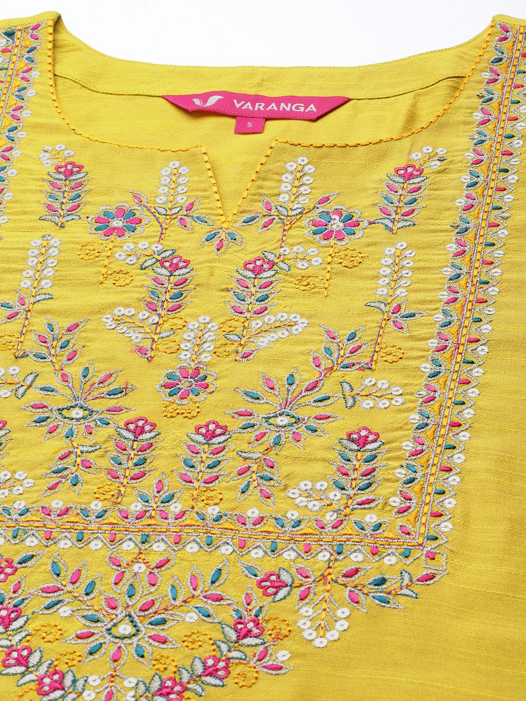 Yellow Embroidered Kurta With Tonal Bottam And Contrast Printed Dupatta