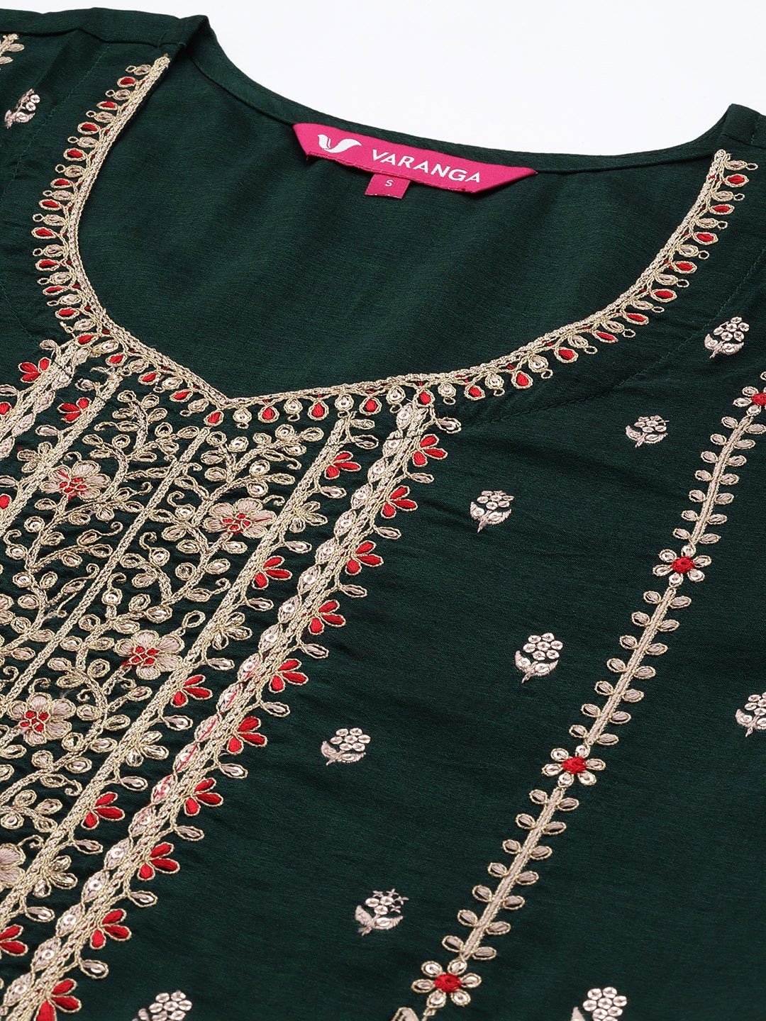 Green Embroidered Kurta Paired With Tonal Bottom And Dupatta