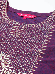 Women Purple Embroidered Kurta Paired With Tonal Bottom And Dupatta