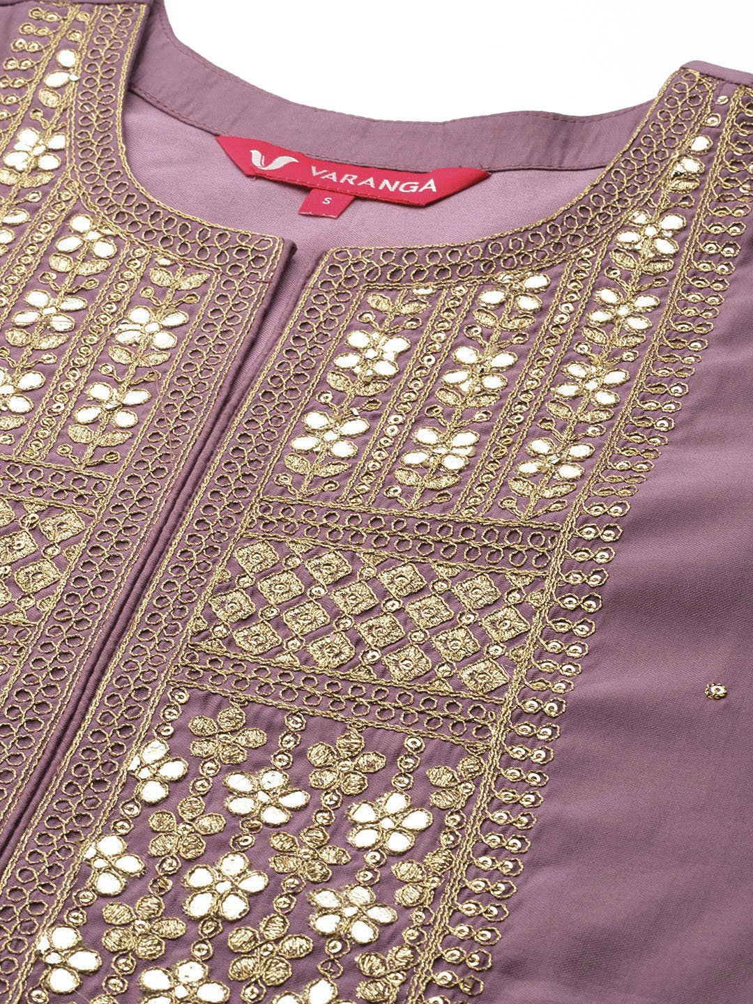 Women Mauve Embroidered Kurta Set With Dupatta