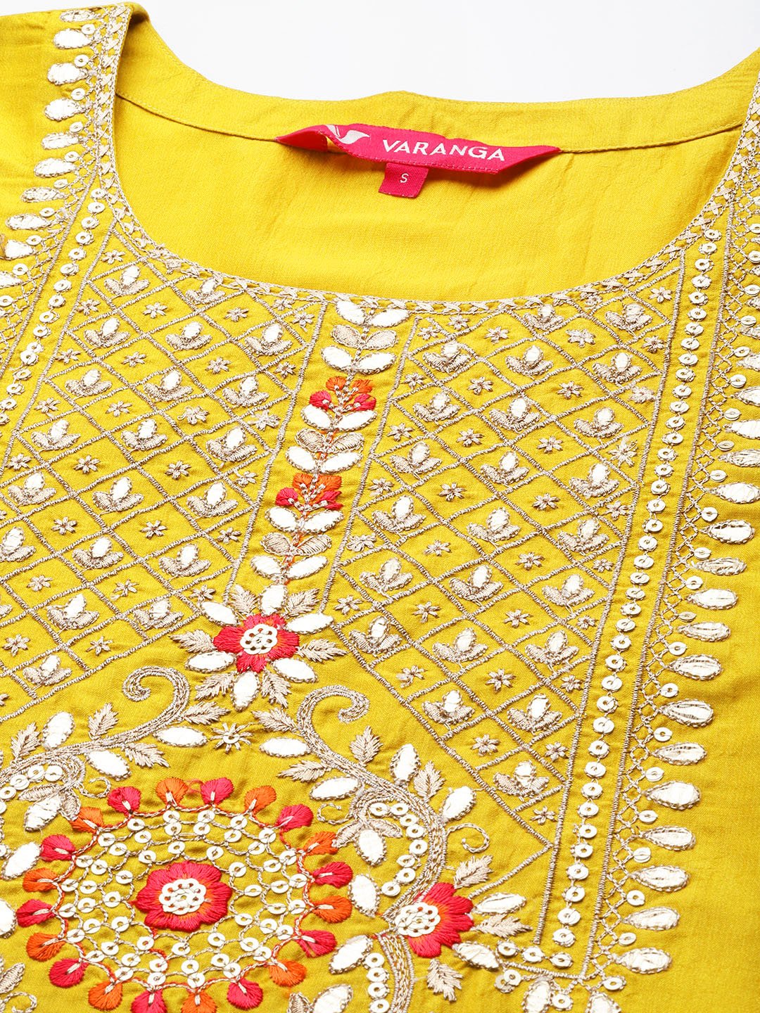 Yellow Embroidered Yoke Kurta With Straight Pant And Ombre Shade Chiffon Dupatta