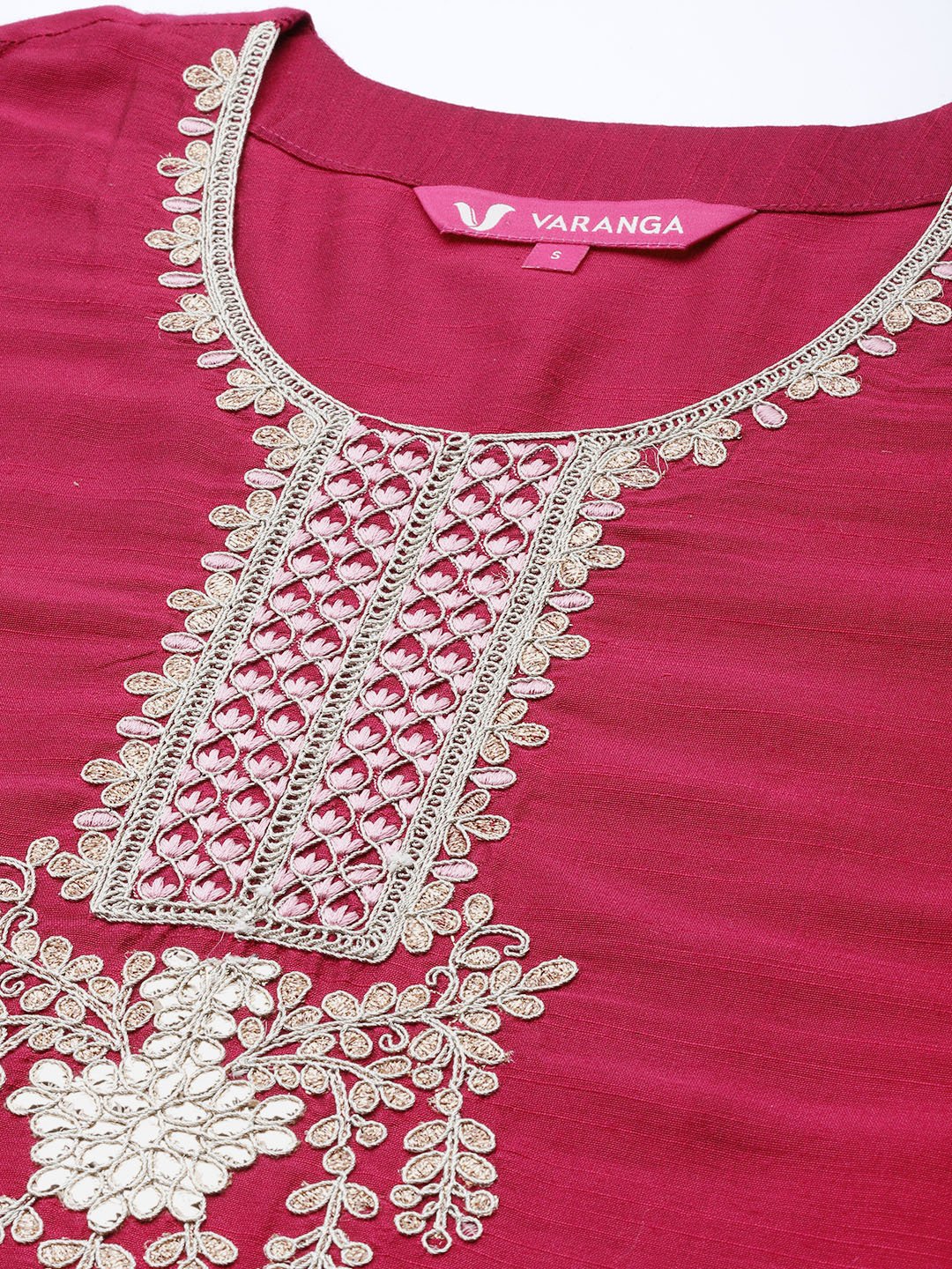 Women Magenta Pink Embroidered Kurta With Trousers And Dupatta