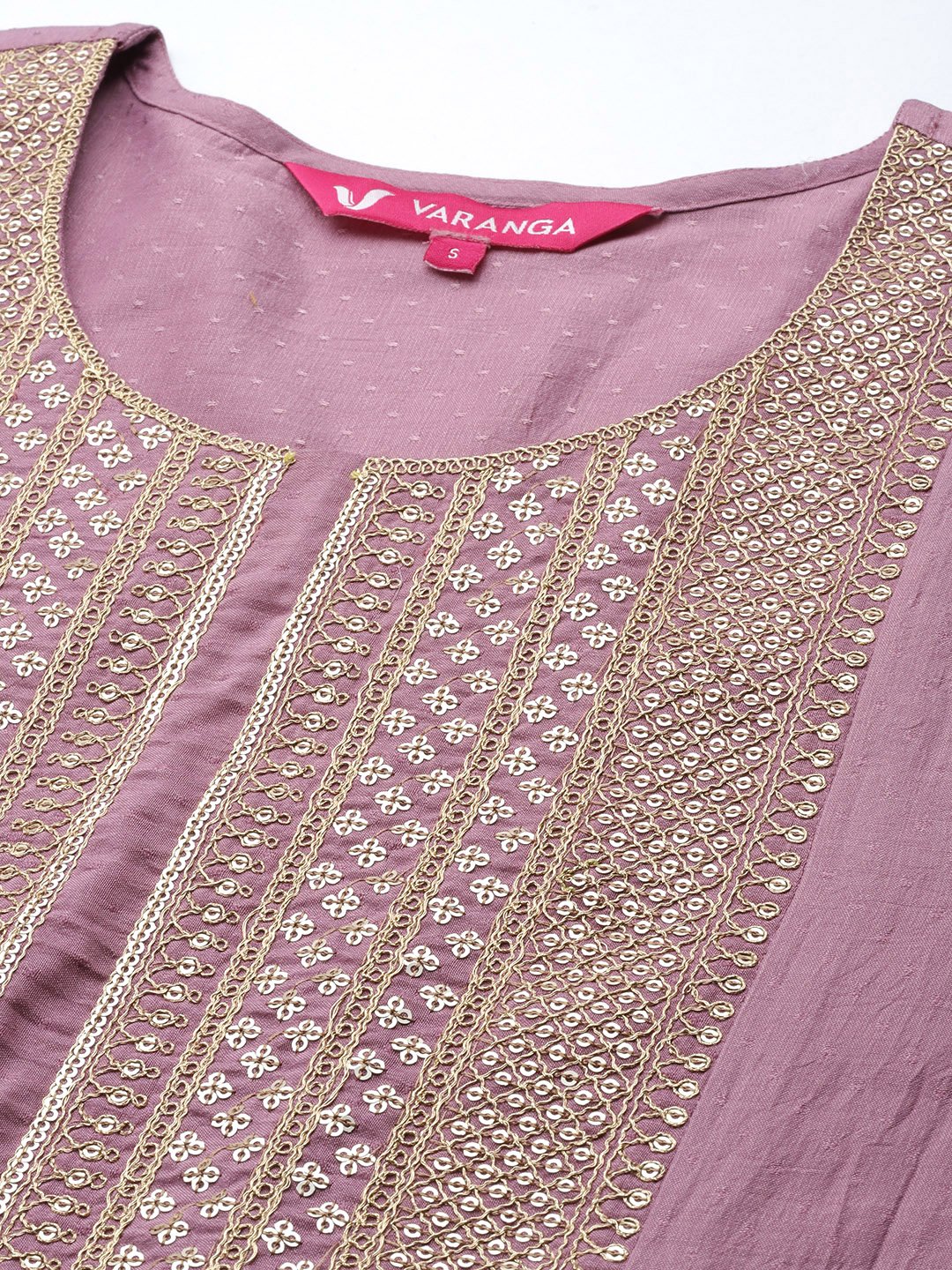 Mauve Embroidered Kurta With Straight Pant And Dupatta