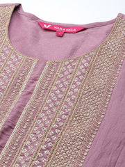 Mauve Embroidered Kurta With Straight Pant And Dupatta