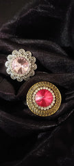 Golden-Toned Red - Pink stone-studded adjustable finger rings combo